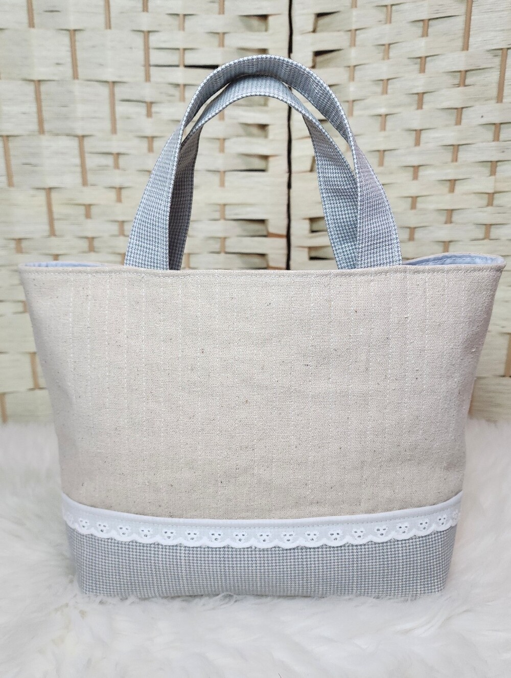 Handmade Quilted Bible Book Tote Bag With Lace Fully Lined